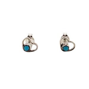Women's Heart Dot Turquoise Stud Earrings NA Sterling Silver Handmade Jewelry **